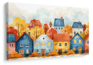 Quadro su tela – Villaggio autunnale con case