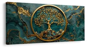 Quadro su tela – Albero della vita dorato su smeraldo