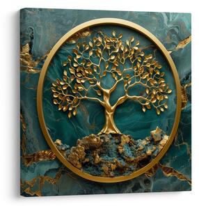 Quadro su tela – Albero della vita con sfondo blu e oro