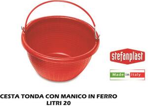 STEFANPLAST Paniere Cesta Tonda lt 20 con Manico Ferro Rosso - SF40300