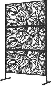 VivaGarden Paravento da Esterno Decorativo in Acciaio Traforato con Design a Foglie 122x198 cm colore Nero