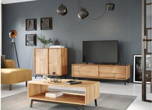 Porta tv con ante scorrevoli in legno naturale massello oliato