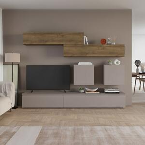 DecHome Parete Attrezzata Moderna Mobile TV + 4 Mobili a Parete Dimensioni 186x40x250 cm colore Noce e Tortora - Licia