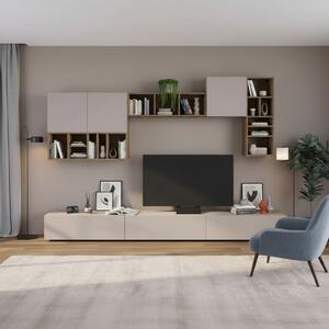 DecHome Parete Attrezzata Moderna Mobile TV + 4 Mobili a Parete Dimensioni 192x32,5x300 cm colore Tortora e Noce - Big