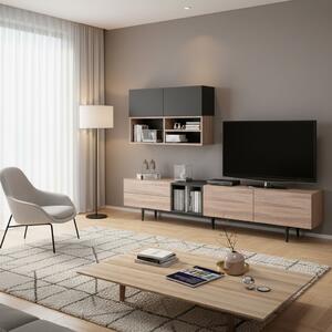 DecHome Parete Attrezzata Moderna Mobile TV + 2 Mobili a Parete Dimensioni 195x37x45 cm colore Rovere e Antracite - Diany