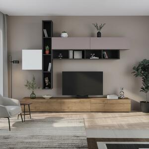 DecHome Parete Attrezzata Moderna Mobile TV + 4 Mobili a Parete Dimensioni 205x40x275 cm colore Noce Antracite Bianco Tortora - Fashion