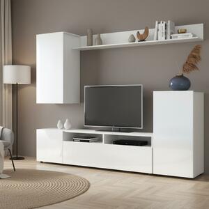 DecHome Parete Attrezzata Moderna Mobile TV + Mobile a Parete Dimensioni 207x170x34 cm colore Bianco Lucido