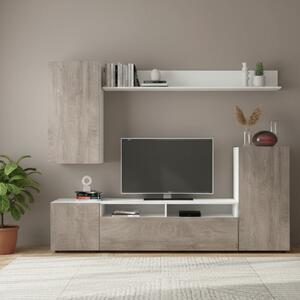 DecHome Parete Attrezzata Moderna Mobile TV + Mobile a Parete Dimensioni 207x34x170 cm colore Bianco e Rovere - Bucarest