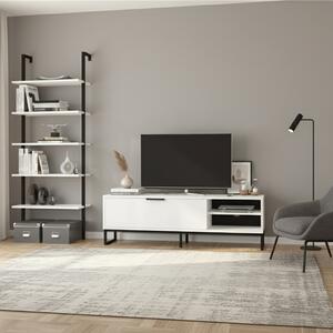 DecHome Parete Attrezzata Moderna Mobile TV + Libreria 5 Ripiani Dimensioni 140x45x30 cm colore Bianco e Ghisa - Way