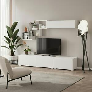 DecHome Parete Attrezzata Moderna Mobile TV + Mobile a Parete Dimensioni 210x35x39 cm colore Bianco - Free