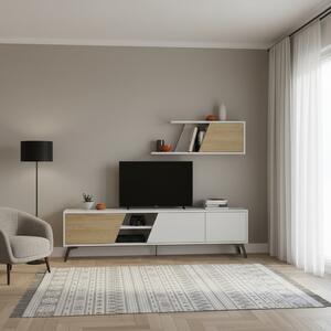 DecHome Parete Attrezzata Moderna Mobile TV + Mobile a Parete Dimensioni 48x35,60x180 cm colore Bianco - Fiona