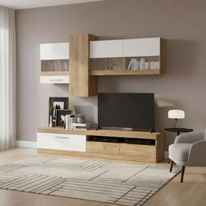 DecHome Parete Attrezzata Moderna Mobile TV + Mobile a Parete Dimensioni 235x44x195 cm colore Rovere e Bianco - Tokio