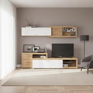 DecHome Parete Attrezzata Moderna Mobile TV + Mobile a Parete Dimensioni 248,5x41,5x201 cm colore Rovere Bianco