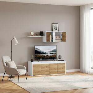 DecHome Parete Attrezzata Moderna Mobile TV + Mobile a Parete in Legno Dimensioni 120x41x43,3 cm colore Bianco e Legno