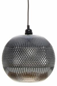 Lampada a sospensione Padiro, dimensioni 25 x 25 x 26 cm, colore argento e grigio, realizzata in vetro con motivo a rilievo. Attacco E27