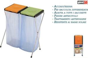 GIMI Pattumiera differenziata 2 sacchi con Coperchio e griglia reggisacco - Nature Plus 2