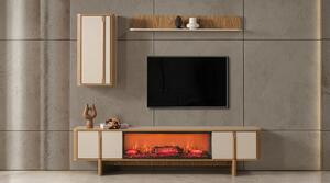 Mobile TV a parete, pensile, scaffale, soggiorno, stile moderno, colore marrone, camino