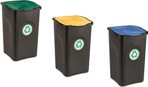 STEFANPLAST Pattumiera Differenziata 37 x 37 x 56 cm 50L Set 3 Pz Recycling Ecogreen Colori Assortiti - PF70693