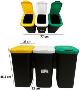 Tontarelli Pattumiera per Raccolta Rifiuti 3 Pz Capacit 25 Litri Dimensioni set 77x22x45,5h cm colore Nero - TO4738