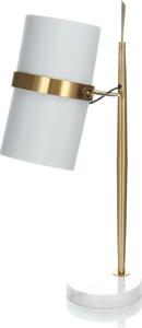 Lampada da tavolo Padiro, 25 x 29 x 69 cm - bianca e dorata - tessuto - paralume cilindrico inclinato