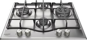 Hotpoint Ariston PCN 641 T/IX/HA Piano Cottura 4 Fuochi a Gas 60 cm Griglie in Ghisa (1 Bruciatore Tripla Corona) colore Inox