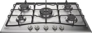 Hotpoint Ariston PCN 752 T/IX/HAR Serie NewStyle Piano Cottura 5 Fuochi a Gas 75 cm (1 Bruciatore Tripla Corona) colore Inox