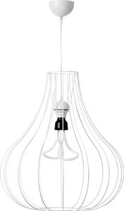 Lampada a sospensione Padiro, 50 x 47 x 50 cm, bianca, in filo di acciaio, con paralume a forma di lampadina