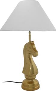 Lampada da tavolo Padiro, 40 x 14 x 62 cm, bianca, realizzata in alluminio e ottone, con paralume in tessuto. La base della lampada è a forma di cavallo da scacchi