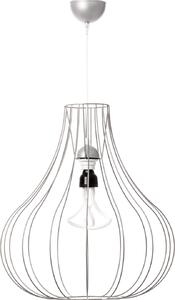 Lampada a sospensione Padiro, 50 x 47 x 50 cm, color argento, realizzata in filo di acciaio, con paralume a forma di lampadina
