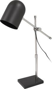 Lampada da tavolo Padiro, dimensioni 46 x 12 x 54 cm, colore nero e argento, realizzata in acciaio, con paralume cilindrico