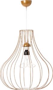 Lampada a sospensione Padiro, 50 x 47 x 50 cm, color oro, realizzata in filo di acciaio, con paralume a forma di lampadina
