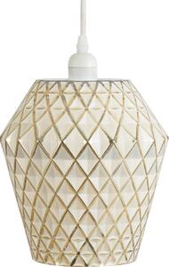Lampada a sospensione Padiro, 20 x 20 x 27 cm - dorata e bianca - vetro - griglia geometrica - attacco E27