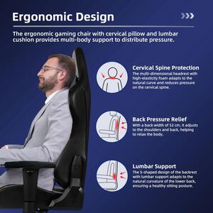 Sedia da gaming ergonomica - Sedia da ufficio - Sedia per ufficio - Colore: nero e grigio - Braccioli regolabili