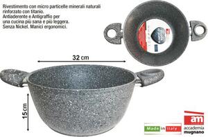 Accademia Mugnano Pentola Casseruola Antiaderente cm 32 2 Manici - Cuore di Pietra