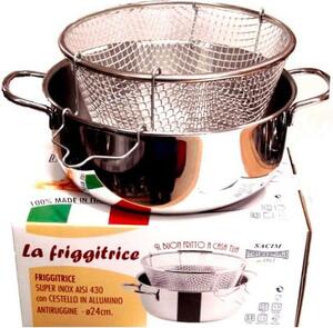 Metalsomma Pentola Friggitrice con Cestello 24 cm in Acciaio Inox