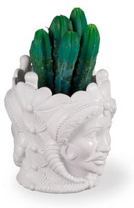 Vaso fiori Testa di Moro con piantina Colore BIANCO Grande 15xh 18 cm - bifacciale moro siciliano uomo donna