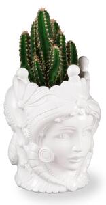 Vaso fiori Testa di Moro con piantina BIANCO Piccola 5xh 8cm - bifacciale moro siciliano uomo donna
