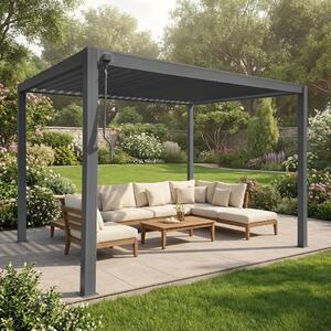 VivaGarden Pergola Bioclimatica da Esterno in Alluminio Copertura a Lamelle Orientabili Dimensioni 3x4x2,4 mt colore Grigio Scuro