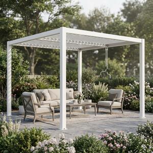 VivaGarden Pergola Bioclimatica da Esterno in Alluminio Copertura a Lamelle Orientabili Dimensioni 3x3 mt colore Bianco