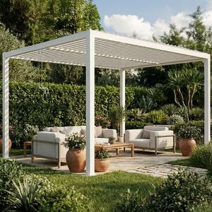 VivaGarden Pergola Bioclimatica da Esterno in Alluminio Copertura a Lamelle Orientabili Dimensioni 3x4x2,5 mt colore Bianco
