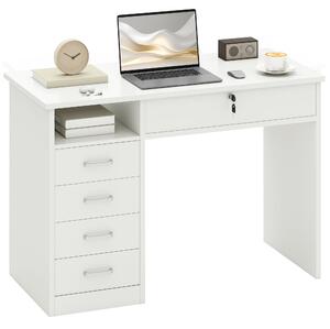 HOMCOM Scrivania per Camera o Ufficio in Legno con 2 Cassetti e 2 Chiavi, 110x50x76cm - Bianco|Aosom