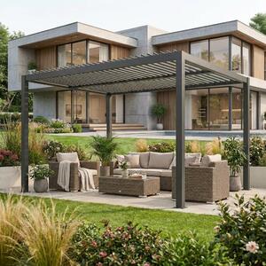 VivaGarden Pergola Bioclimatica da Esterno in Alluminio Copertura a Lamelle Orientabili Dimensioni 3x4 mt colore Grigio Scuro