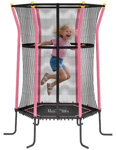 HOMCOM Tappeto Elastico per Bambini con Ingresso a Cerniera e Pali Imbottiti, in Acciaio, PP e EPE, Ø163.5x190 cm, Rosa