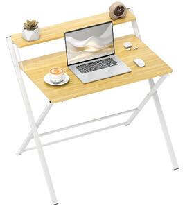 HOMCOM Scrivania Pieghevole con Ripiano Rialzato e Gambe a X, in Legno e Acciaio, 86x66x82 cm, Bianco e color Legno
