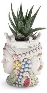 Vaso fiori Testa di Moro con piantina Bicolor Piccola 5xh 8cm - bifacciale moro siciliano con piantine vere uomo donna