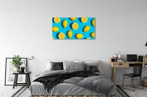 Quadro su tela Limoni su uno sfondo blu 100x50 cm