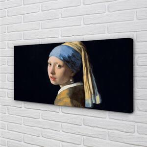 Quadro su tela Art Girl con una perla 100x50 cm