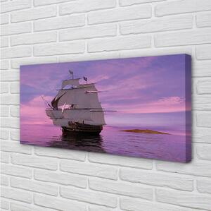Quadro stampa su tela Nave del mare del paradiso viola 100x50 cm