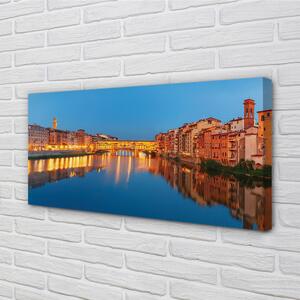 Stampa quadro su tela Italia River Bridges Buildings Night 100x50 cm