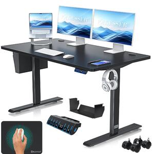 Scrivania KESSER® elettrica e regolabile in altezza, scrivania per computer ergonomica per lavorare in piedi o seduti, 3 impostazioni di memoria, rotelle a 360°, porta di ricarica USB, 140x70 cm, nera